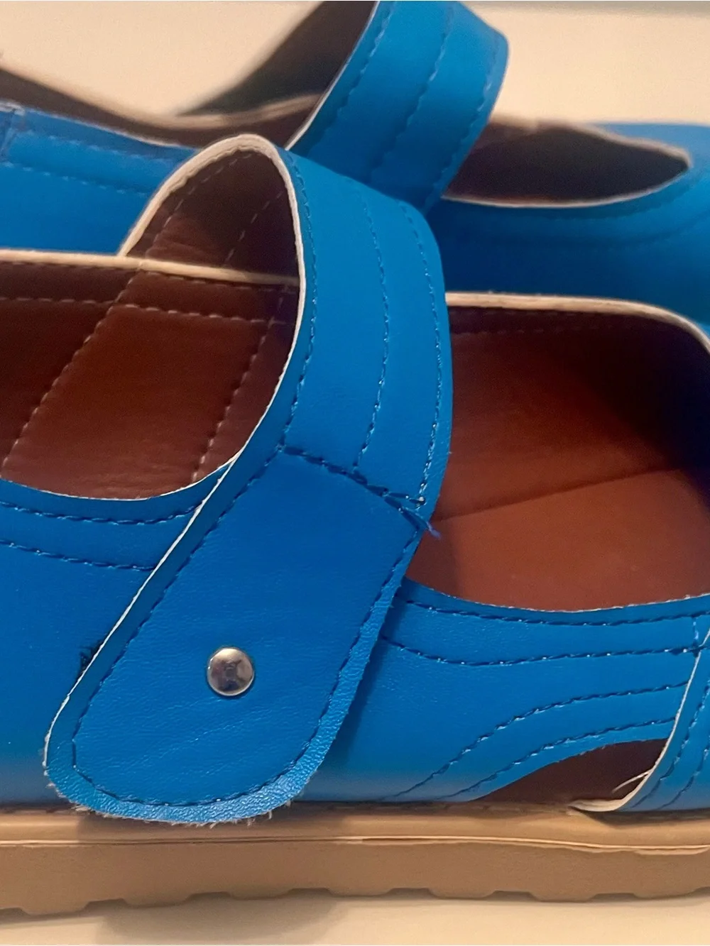 Women's Leather Mary Jane Dress Shoes in Bright Blue with Hook Strap
